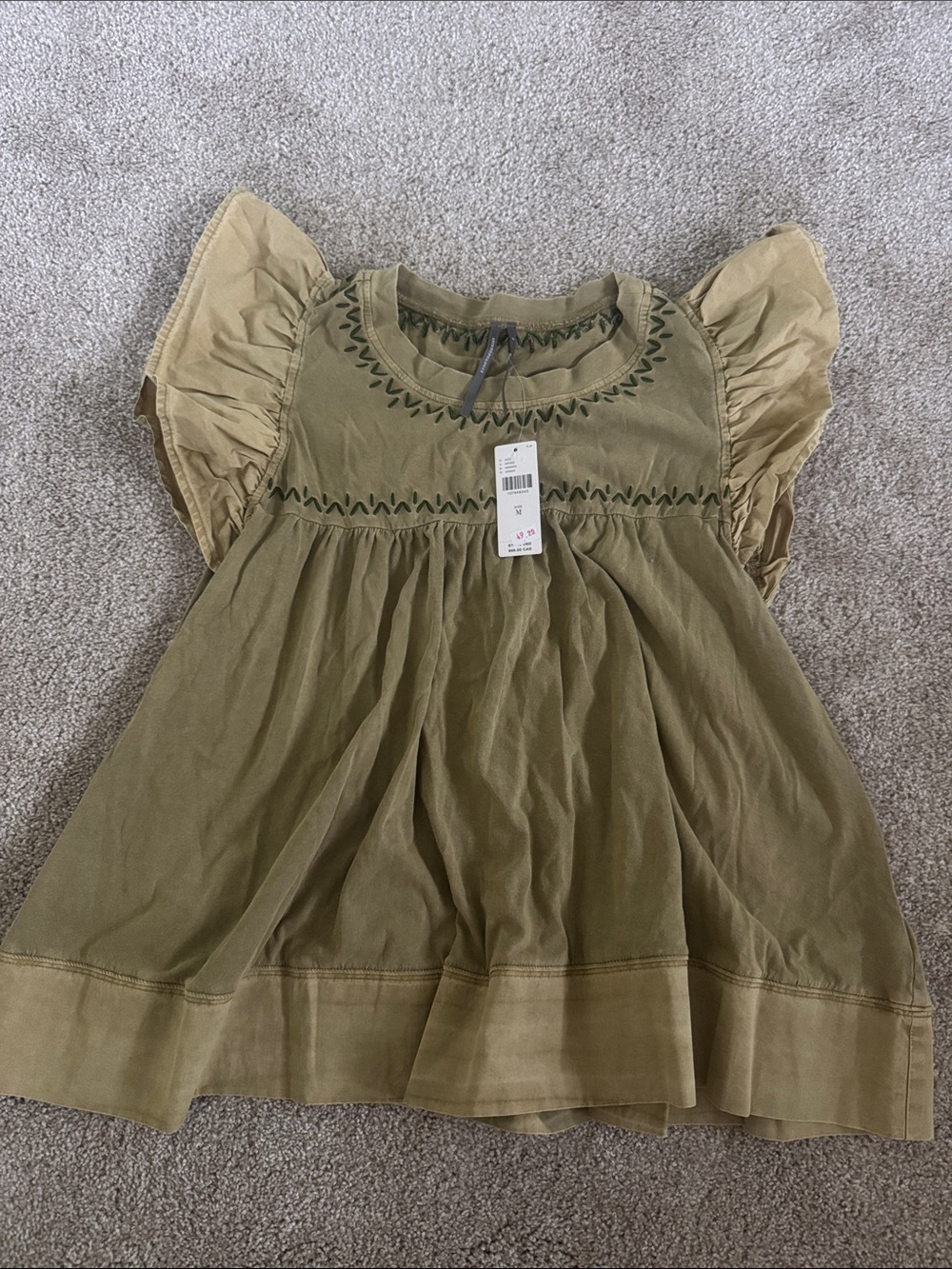 Anthropologie Olive Green Flutter Sleeve Tunic